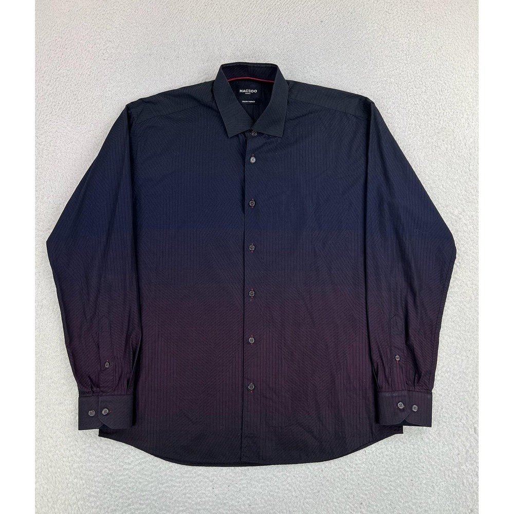 Maceoo Dress Shirt Mens Large 4 Purple Luxor Stripe Degraded Slim Cotton LS